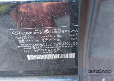 2015 Hyundai Sonata Se z USA, uszkodzony, nr VIN 5NPE24AF6FH213671